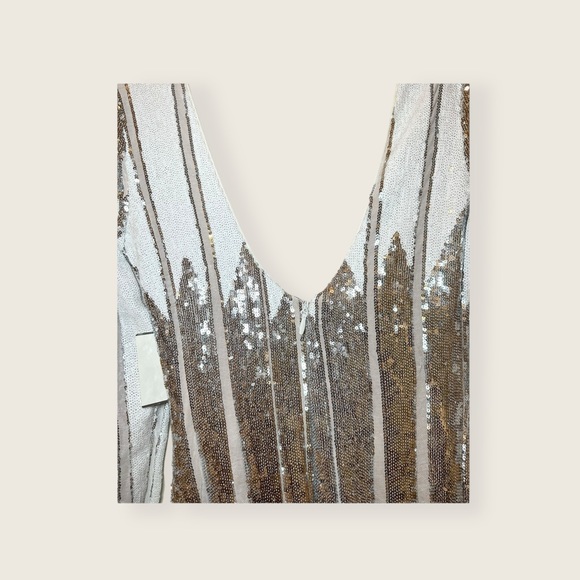 Dress the Population White Silver Emery Long Sleeve Sequin BodyCon Midi Dress - Picture 6 of 12